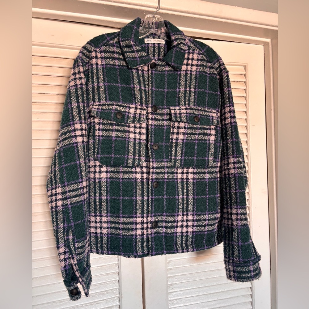 Zara men’s Plaid Jacket in Green and Pink